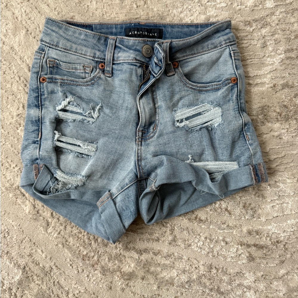 Aeropostale Women's Light Blue Ripped Jean Shorts